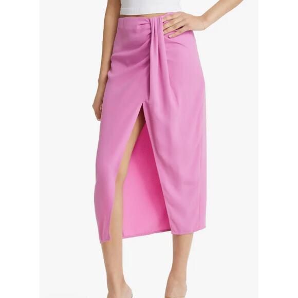 Open Edit Pink Faux Wrap Midi Skirt Size 1X - Picture 1 of 13